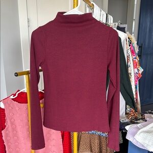 Tyche Maroon Ribbed Mock Knit Top